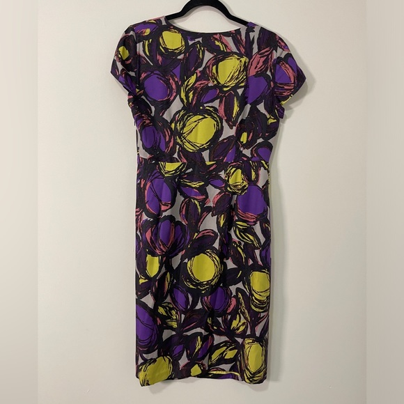 Boden Womens Dress Size 8R Purple and Green Abstract Silk Blend Knee Length - Picture 6 of 14